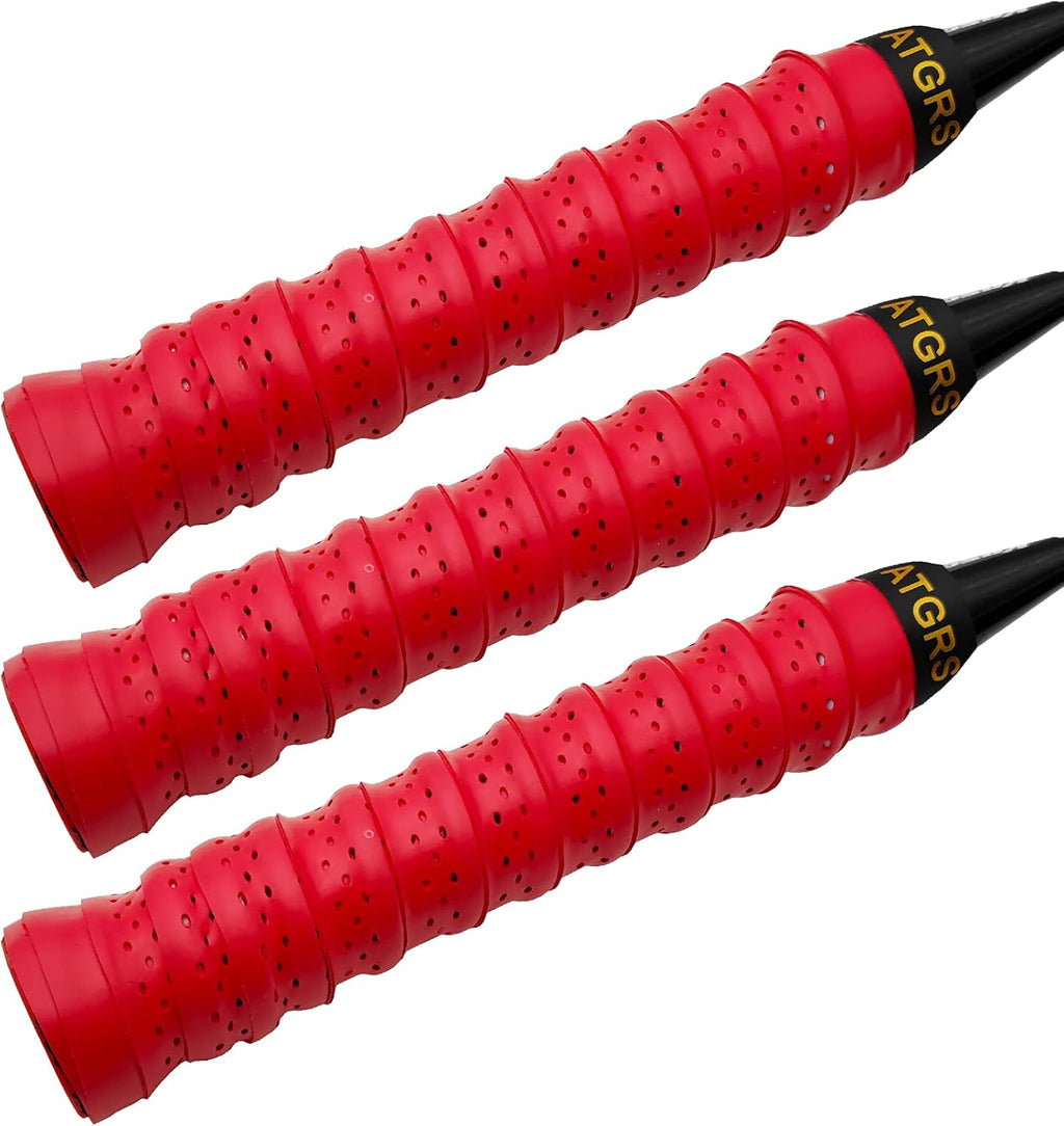 Tennis Grip Tacky Tennis Racket Grip Tape Absorbent Anti-Slip Tennis Overgrip for Tennis Badminton Pickleball Racquet Handle Grip with Damping Ridges Overgrips (Red)