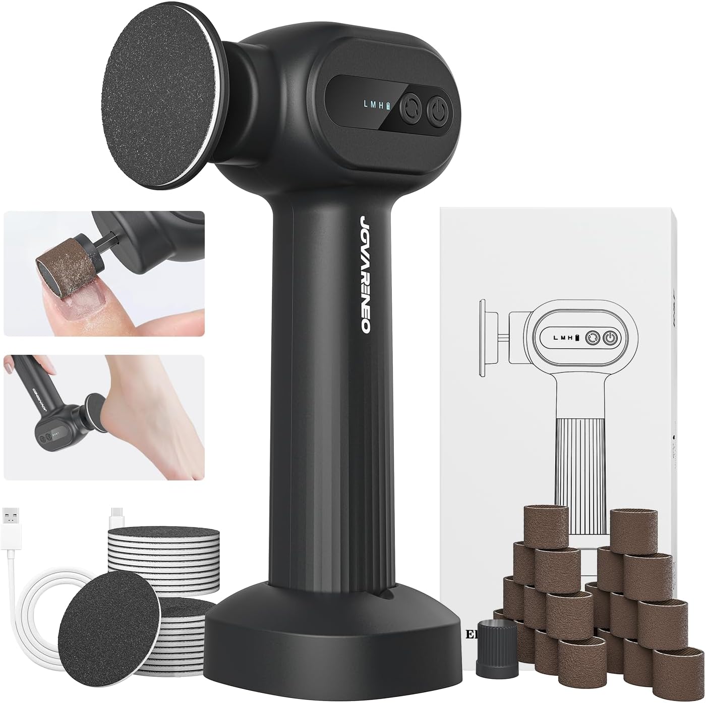 Electric Foot Callus Remover Rechargeable, Electronic Foot File Pedicure Tool, 2 in 1 Foot Grinder, Pro Foot Scrubber Kit for Dead, Hard, Cracked Skin, with 6 Speeds & 20 Sandpaper Discs