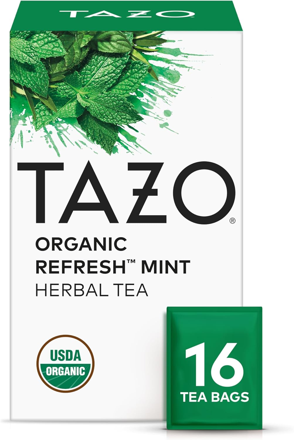 TAZO Organic Refresh Mint Herbal Tea Bags with Peppermint and Spearmint, Caffeine Free, 16 Total Tea Sachets