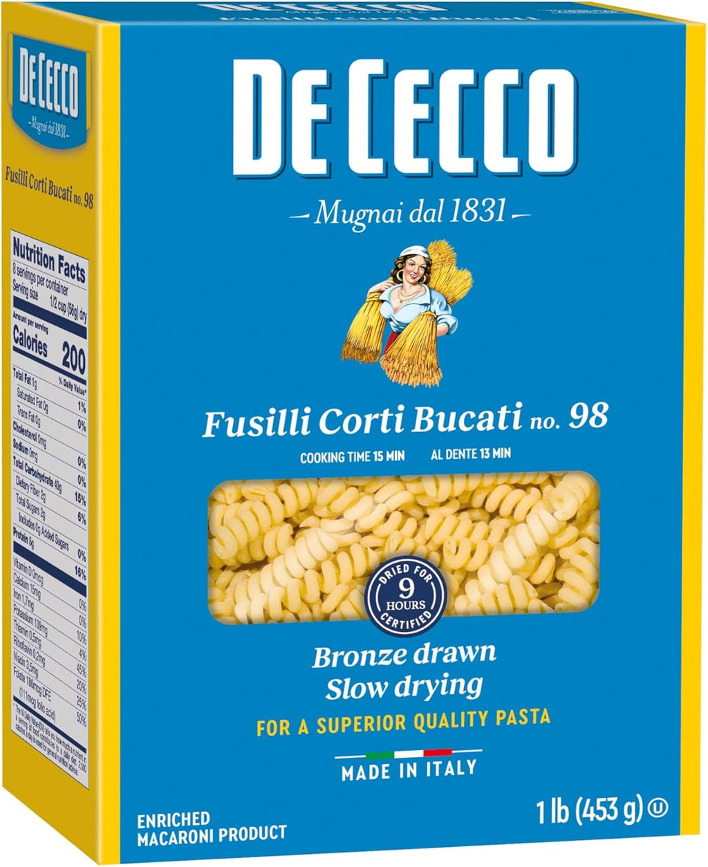 De Cecco Pasta, Fusilli Corti Bucati, 1 Pound (Pack of 12)