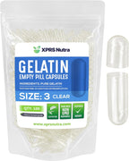 XPRS Nutra Size 3 Empty Capsules - 100 Count Clear Empty Gelatin Capsules - Pills DIY Capsule Filling - Pure Bovine Pill Gel Caps Fillable Do-It-Yourself Vitamins and Supplements