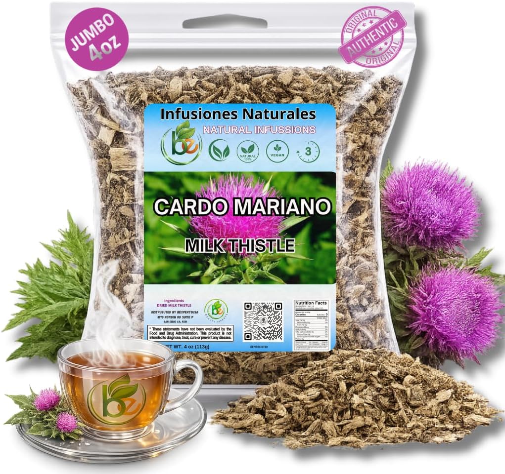 Cardo Mariano Mexican Herbal Tea - 4 oz (113g) - Authentic 100% Natural Milk Thistle Loose Leaf Tea - Wildcrafted, Non-GMO & Caffeine-Free - Traditional Botanical - by BEXPERTSUSA