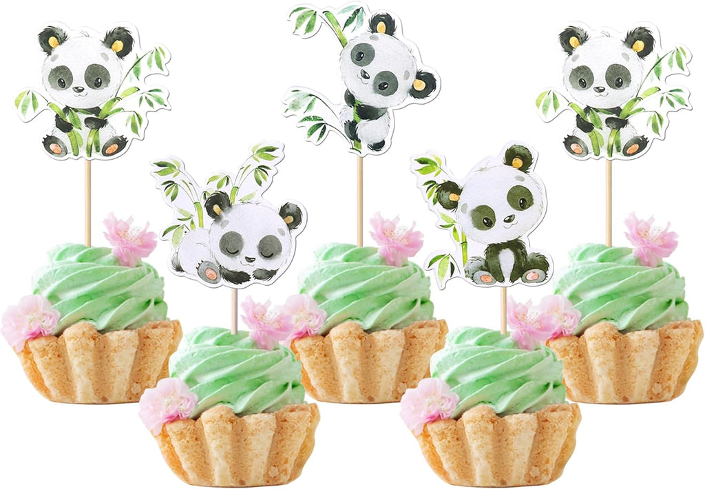 Rsstarxi 36 Pack Panda Cupcake Toppers Green Bamboo Cute Baby Panda Bear Cupcake Picks Decorations for Panda Theme Baby Shower Kids Birthday Party Cake Decorations