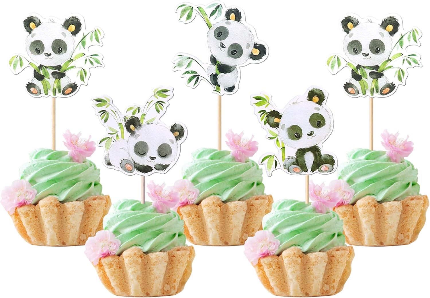 Rsstarxi 36 Pack Panda Cupcake Toppers Green Bamboo Cute Baby Panda Bear Cupcake Picks Decorations for Panda Theme Baby Shower Kids Birthday Party Cake Decorations