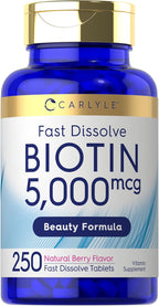 Carlyle Biotin 5000mcg | 250 Fast Dissolve Tablets | Supplement for Men and Women | Vegetarian, Non-GMO, Gluten Free