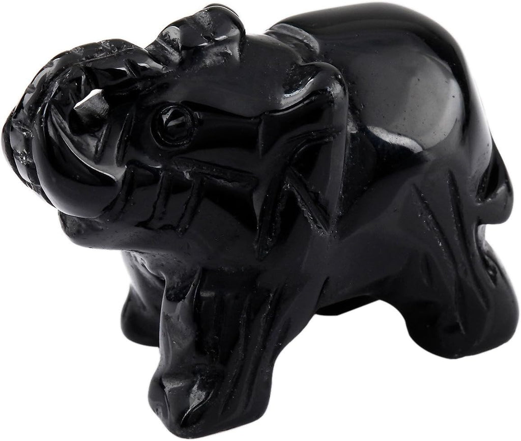 mookaitedecor Black Obsidian Crystal Elephant Sculpture Statue Crafts Healing Reiki Pocket Gemstone Figurines 1.5 Inch