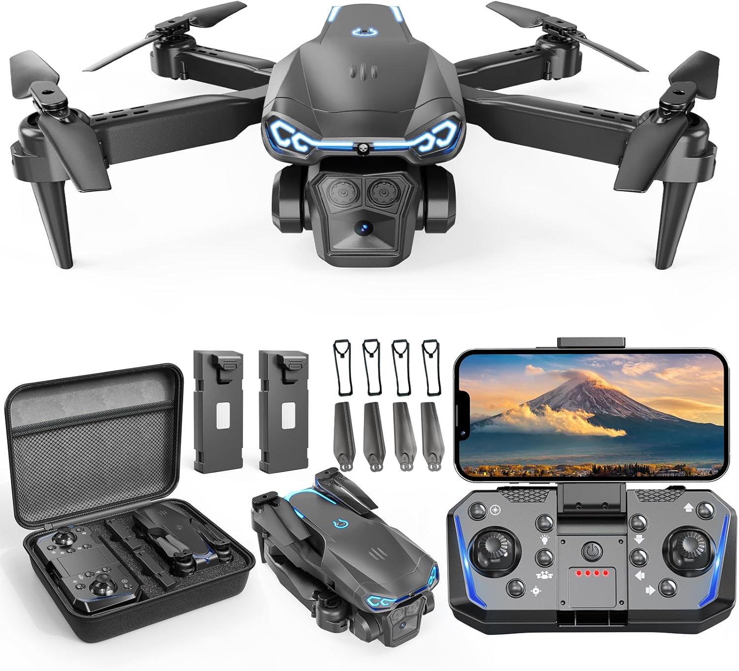 Foldable Drone with 1080P Camera for Beginners & Kids, FPV RC Quadcopter Toys Gifts for Boys Girls, One Key Start, 3D Flips, Gesture Selfie, 3 Speed Modes, 2 Batteries