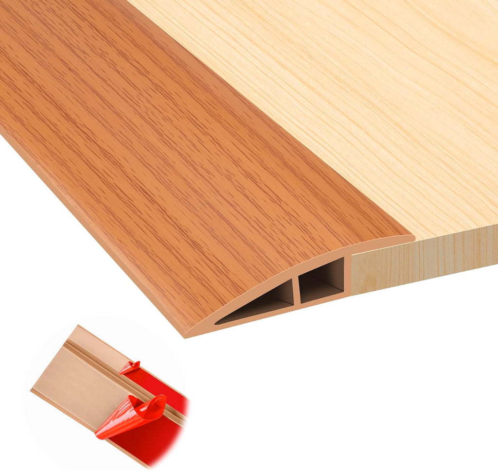 Floor Transition Strip, Self Adhesive Door Threshold for Doorway, Carpet Edging Trim Strip Vinyl Overlap Edge Reducer for Carpet, Tile, Threshold Ramp (1/5" to 2/5", Yellow Oak Grain, 3.3FT)