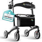 Helavo Carbon Ultralight Rollator Walker, 4 Wheel Walker with Seat and Brakes, 300 lbs Capacity, Lightweight (12.3 lbs), 8" Wheels, Height Adjustable Folding Rollator, Black