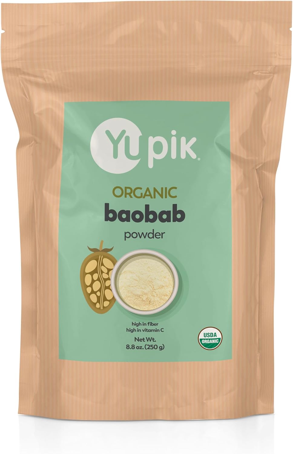 Yupik Organic Baobab Powder 8.8 oz, USDA Certified, Non-GMO, Vegan, Gluten-Free, Kosher, High in Fiber, Tart Superfood for Smoothies, Juices & Baking