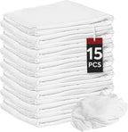 Nabob Wipers New Lint Free Cloth (15 Pack) - 100% Cotton Cleaning Rags Exact Cut - Premium White Rags for Cleaning House - White Rags for Dusting, Staining, Polishing, Painting 18"x18"