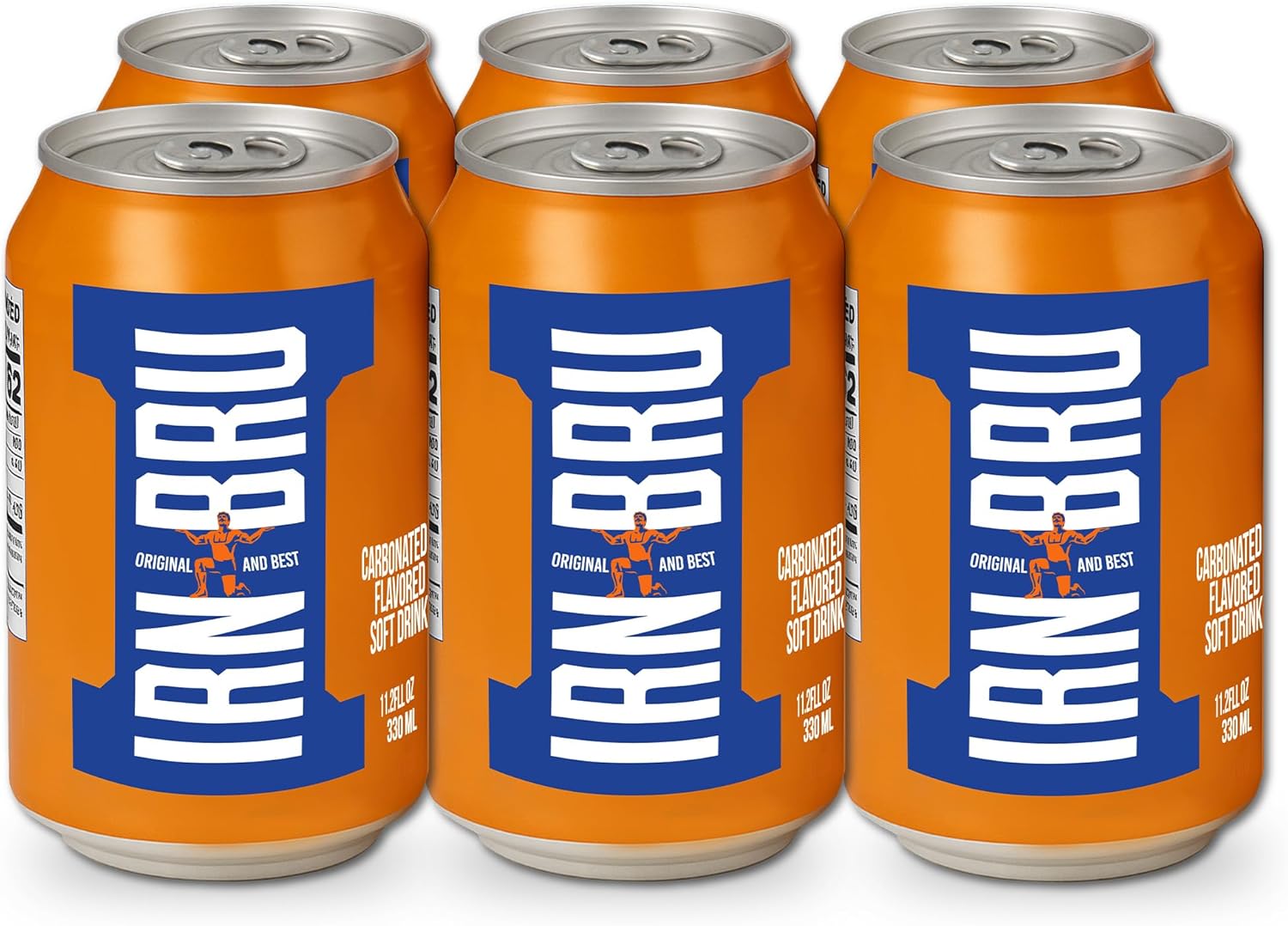 IRN-BRU Original Scottish Sparkling Soda, Citrus Flavored Carbonated Drink - Sparkling Flavored Soft Drink, 32 Flavor Recipe, 11.1 fl oz Cans, Pack of 6