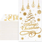 Whaline 80Pcs Christmas Guest Napkins Gold Foil 3 Ply Disposable Paper Pack Xmas Tree Snowflake Pattern Dinner Hand Towel Napkin for Xmas Party Winter Holiday Wedding Birthday Table Decorations