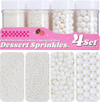 White Pearl Sprinkles for Cake Decorating, 11.3 Oz Edible Pearls Sugar Large Capacity 4 Jars Set for Baking Cookie Ice Cream Cupcake Topping