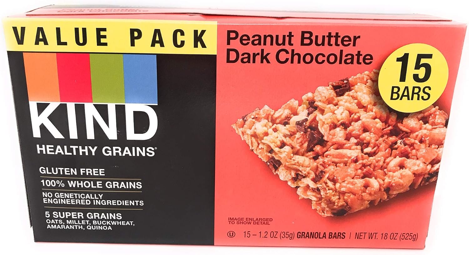 KIND Healthy Grains Bars, Peanut Butter Dark Chocolate, Gluten Free, Value Pack, 1.2 oz bars (Pack of 15)