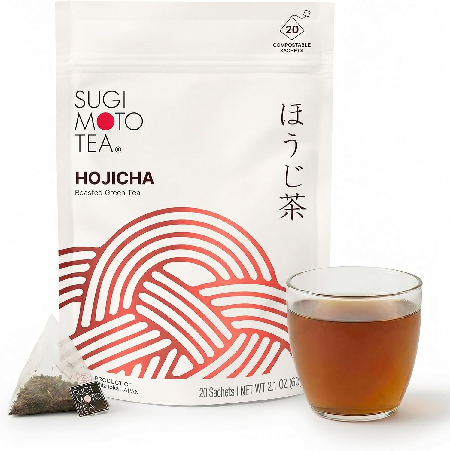 SUGIMOTO TEA Japanese Hojicha Roasted Green Tea Bags 20 Count