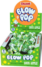 Charms Blow Pop Lollipops - Individually Wrapped Dual Candy and Gum Suckers - Peanut Free, Gluten Free - Bulk Treat for Kids and Adults – Sour Apple, 48 Count (Pack of 1)