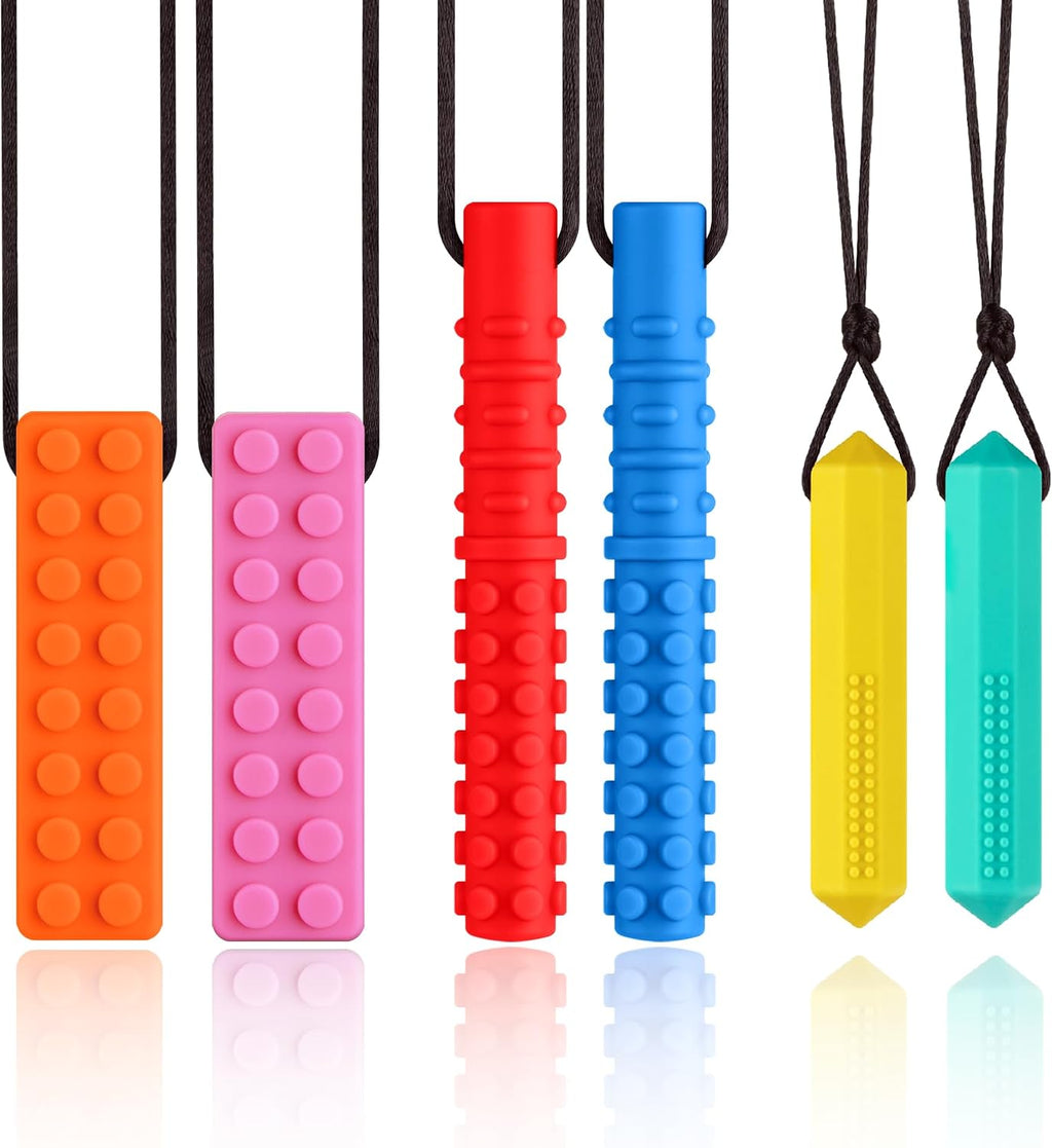 Chewy Necklace for Sensory Kids, Sensory Chewable Toys, 6 Packs Food Grade Silicone Made Chew Necklace for Autism, ADHD, Anxiety, Oral Motor Stimulation