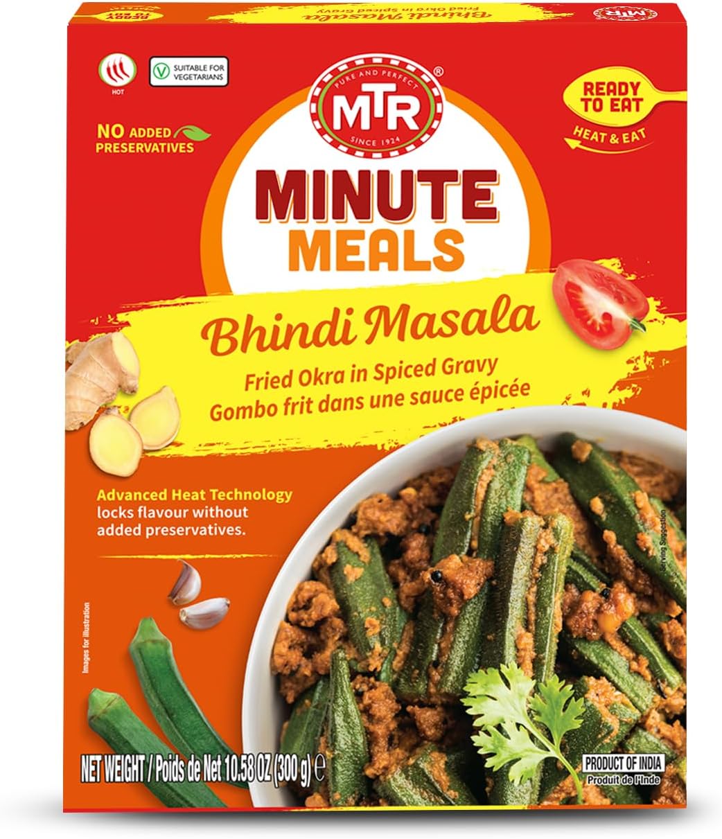MTR - Bhindi Masala - Fried Okra in Spiced Gravy - Authentic Indian Ready To Eat Meal - Plant-Based, Delicious Microwave Food - Perfect for Quick and Nutritious Indian Cuisine Lovers - (Pack of 6)