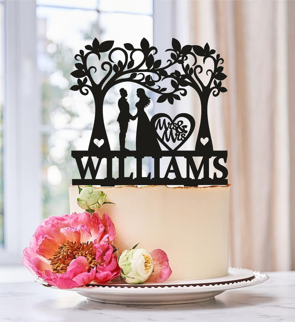 Lesbian Cake Topper with tree,Lesbian Wedding Cake Topper,Tree Wedding Cake Topper,Mrs and Mrs Lesbian Cake Insert for Proposal Wedding Engagement Anniversary Birthday Party Shower.