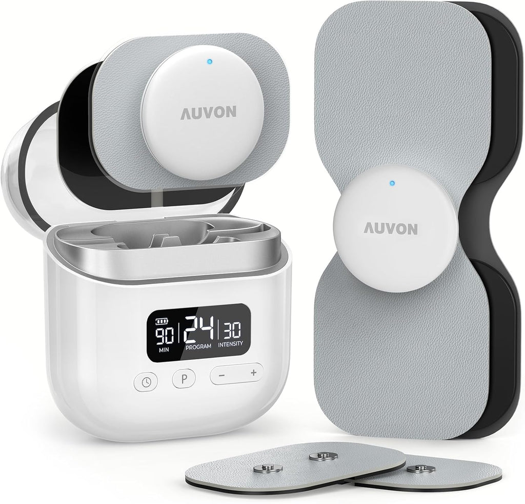 AUVON Wireless 24 Modes TENS Unit Muscle Stimulator for Pain Relief, Smart Rechargeable TENS Machine with Dual Size 6 TENS Pads for Physical Therapy, Pocket-Size TENS Device for Shoulder & Back Pain