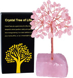 Rose Quartz Crystal Tree of Life,4 Inch Natural Healing Stones,Reiki Energy Money Tree, Handmade with Copper Wire,Feng Shui Spiritual Desk Decor for Office, Home, Meditation Gifts for Women
