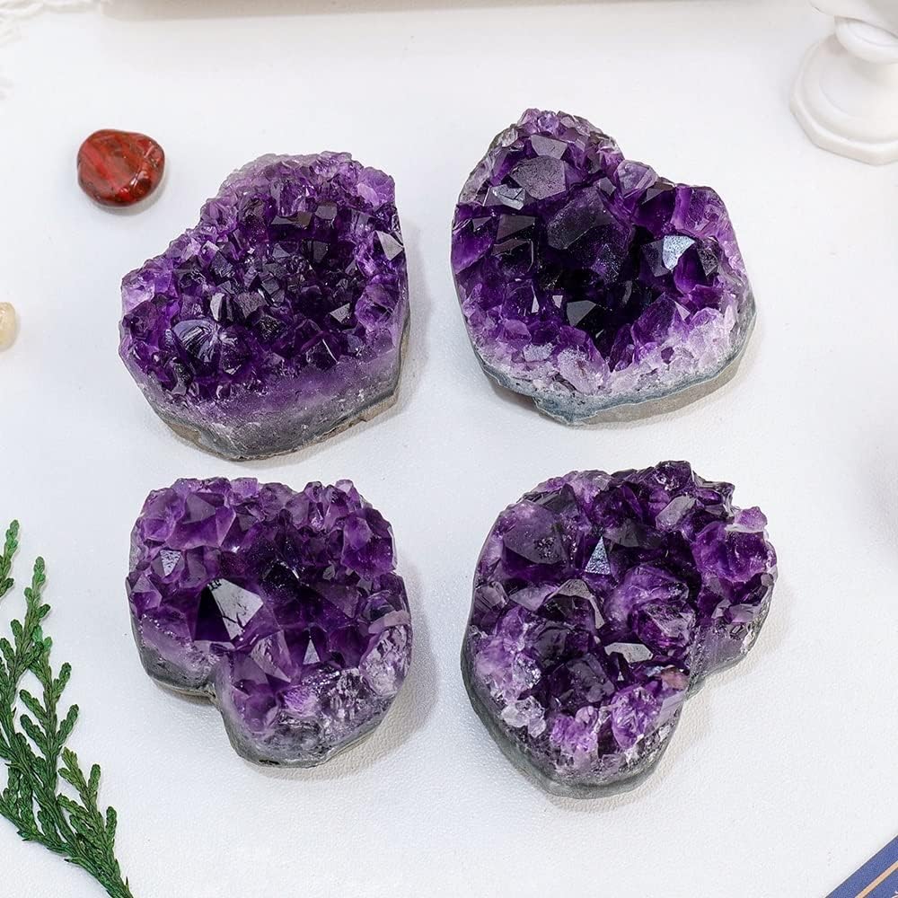 Meditation Home Natural Amethyst Heart Shaped Quartz Crystal Cluster Energy Healing Ornamental Specimens Creative Home Decoration Crafts (Size : 300g)