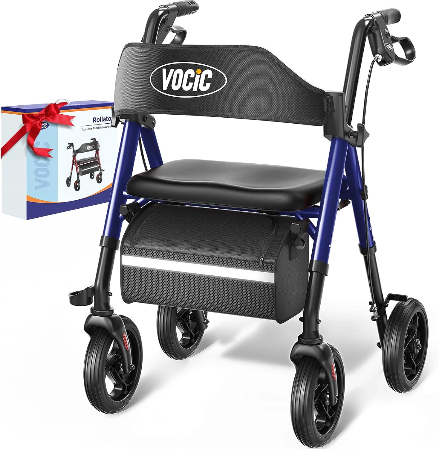 VOCIC Walkers for Seniors, Z21 Rollator Walker with Seat Supports 350lb, 8" Big Wheels for All Terrain, Ergonomic Arc Seat & 6" Ultra Backrest Foldable Walker, Dual Height Adjustment, Lightweight 2026