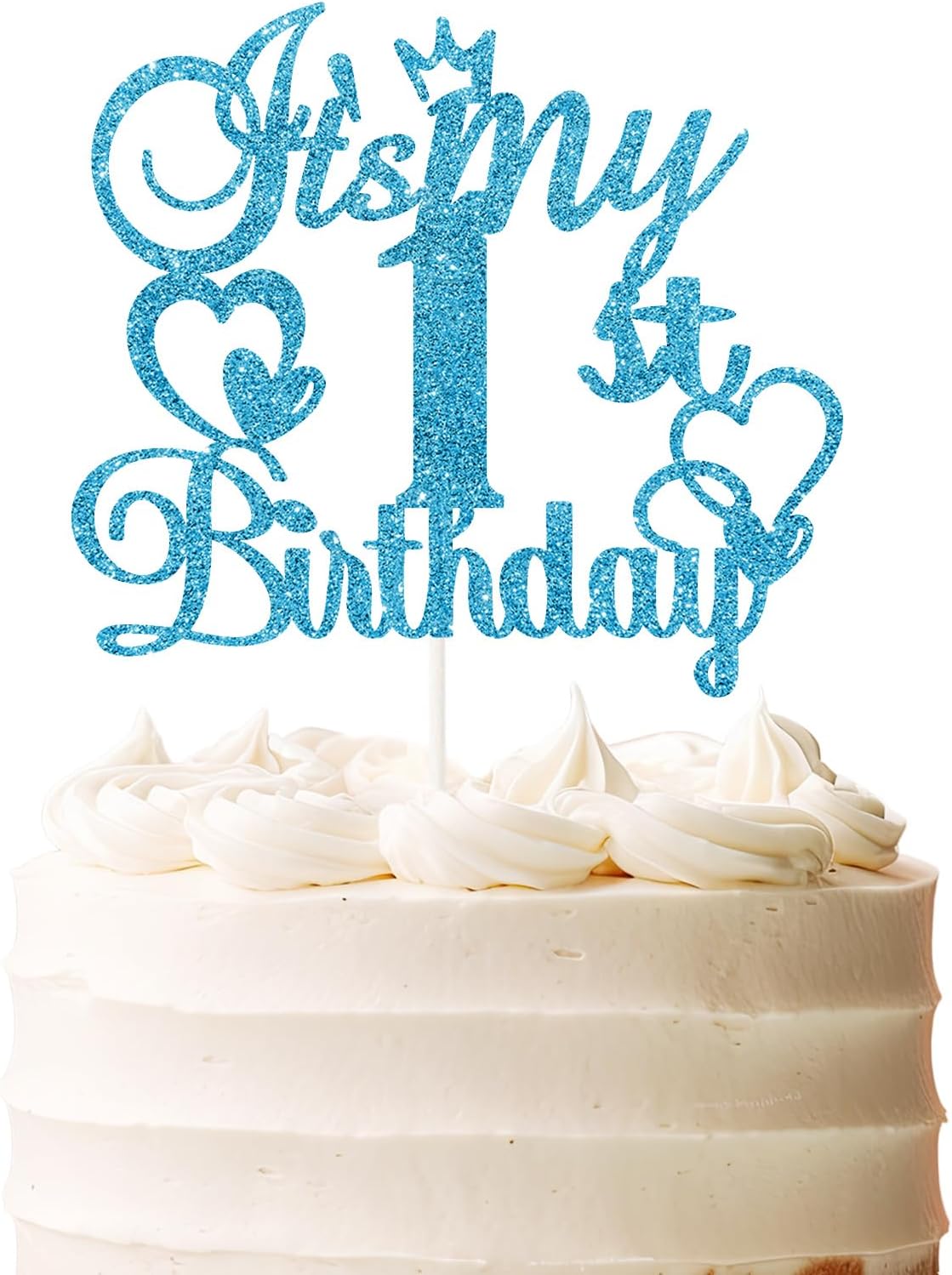 It's My 1st Birthday Cake Topper - Blue Glitter Happy First Birthday Cake Decor - Children's Cheers to One Year Old Birthday Party Supplies
