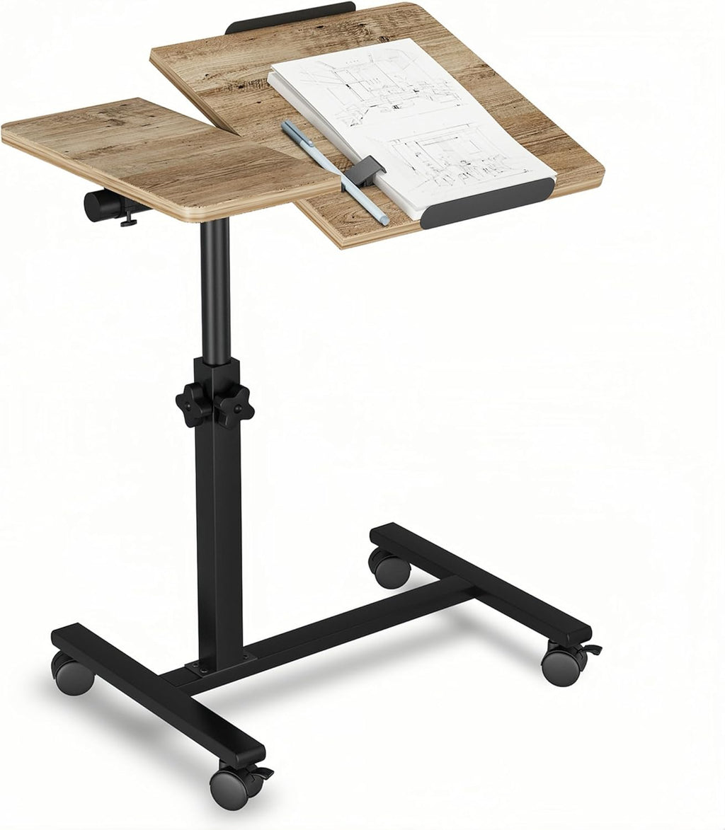 Overbed Table with Wheels Adjustable Height Side Table Rolling Hospital Beside Desk Laptop Stand for Couch Tray Table Over Bed Sofa Table Computer Workstations-Coffee