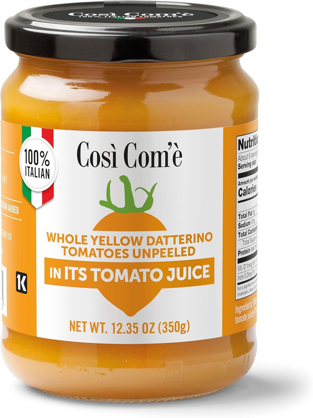 Cosi Come - Datterino, Italian Yellow Tomatoes Unpeeled (12.35 oz), Low-acid, No additives, No preservatives, 100% Natural, Non-GMO