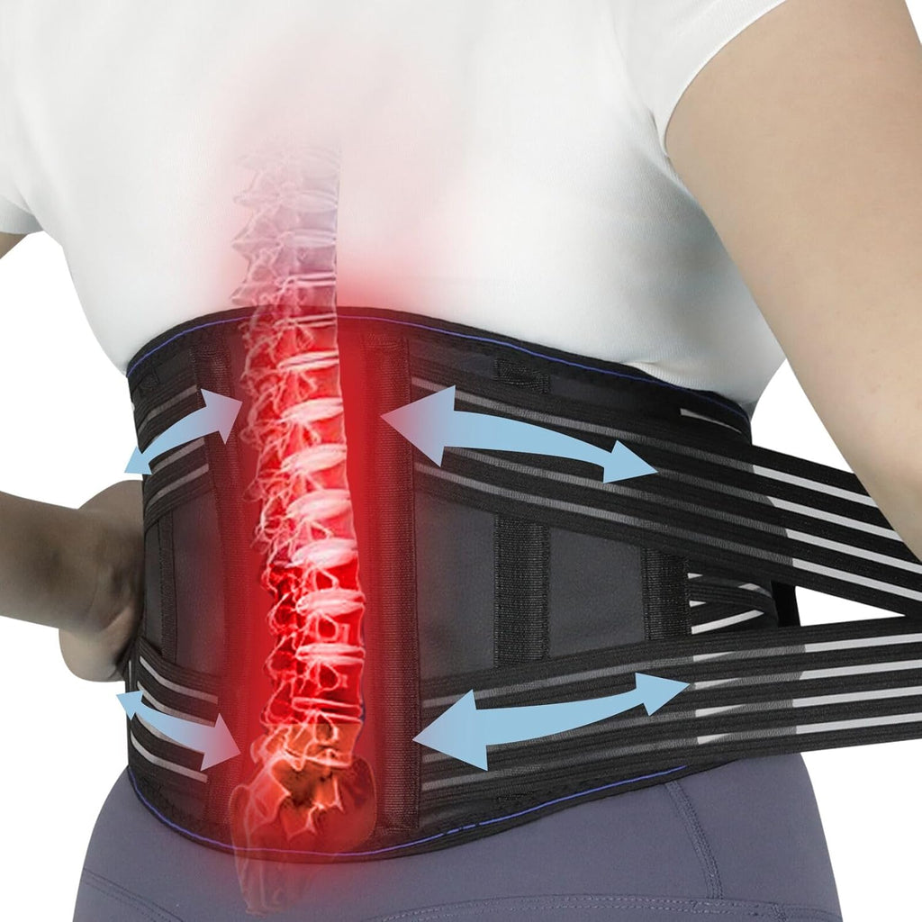 Back Brace for Lower Back Pain Relief - Adjustable Breathable Lumbar Support Belt with 6 Reinforced Steel Stays for Men & Women, Sciatica, Herniated Disc, Scoliosis & Muscle Support (Black, Medium)