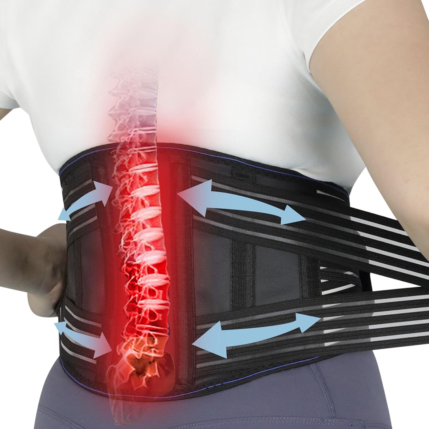 Back Brace for Lower Back Pain Relief - Adjustable Breathable Lumbar Support Belt with 6 Reinforced Steel Stays for Men & Women, Sciatica, Herniated Disc, Scoliosis & Muscle Support (Black, Medium)