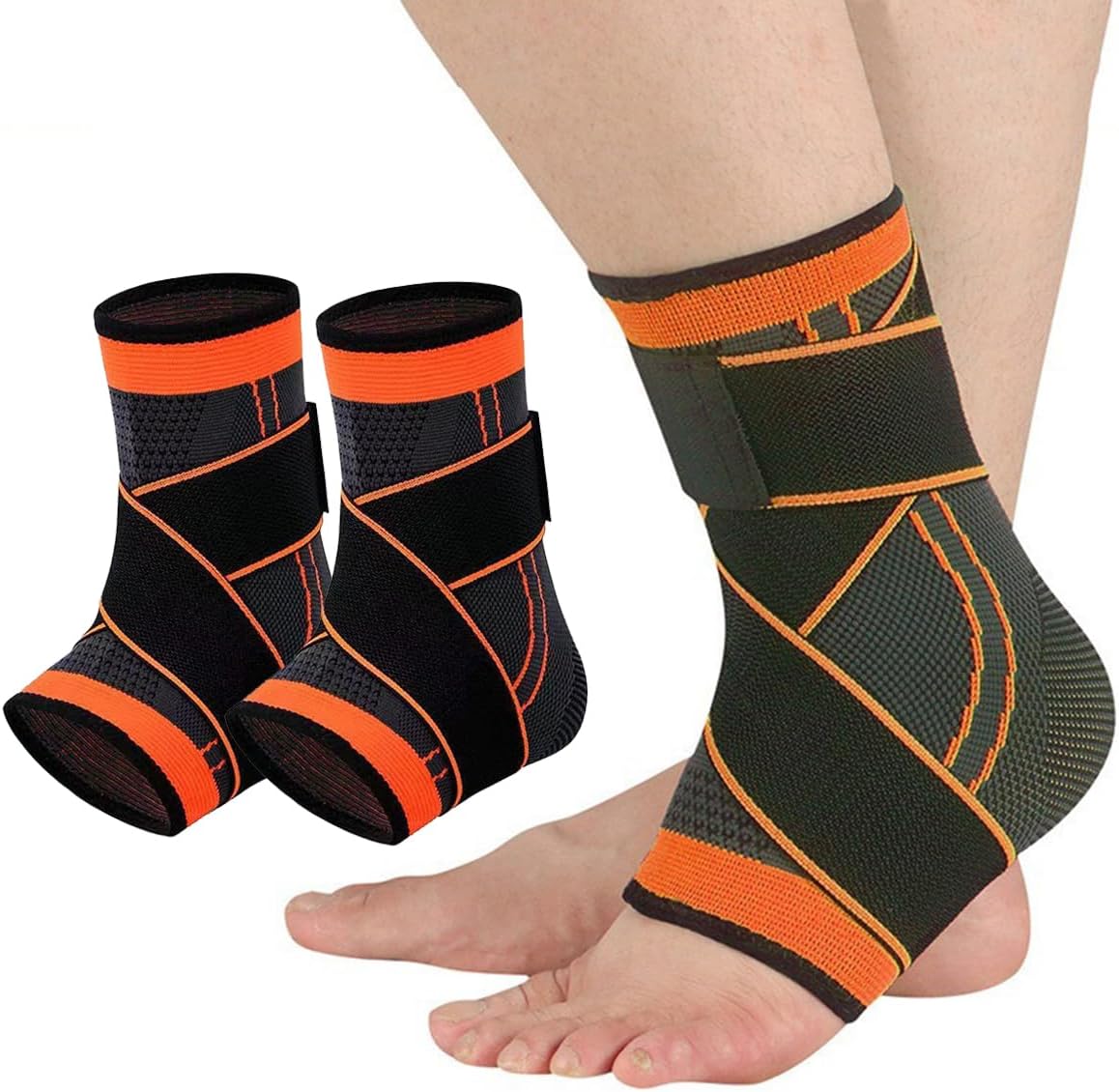 Ankle Braces for Men & Women, 2 pcs Ankle Compression Sleeve Plantar Fasciitis Brace Plantar Fasciitis Relief, Arch Support Socks Ankle Sleeve Ankle Brace for Sprained Ankle (Orange, Medium)