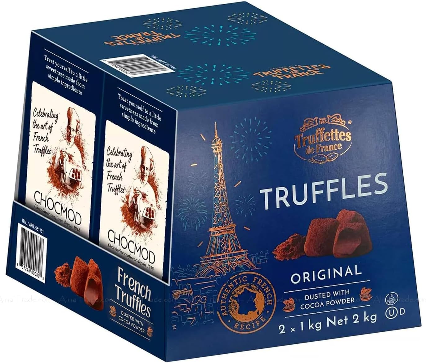 Chocmod Truffettes de France Natural Truffles, Plain, 1000-Gram Boxes (Pack of 2)