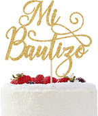 Mi Bautizo Cake Topper, Bapstim Cake Decorations, First Holy Communion, God Bless, Baptism/Christening/Baby Shower 1st Birthday Party Decorations Gold Glitter
