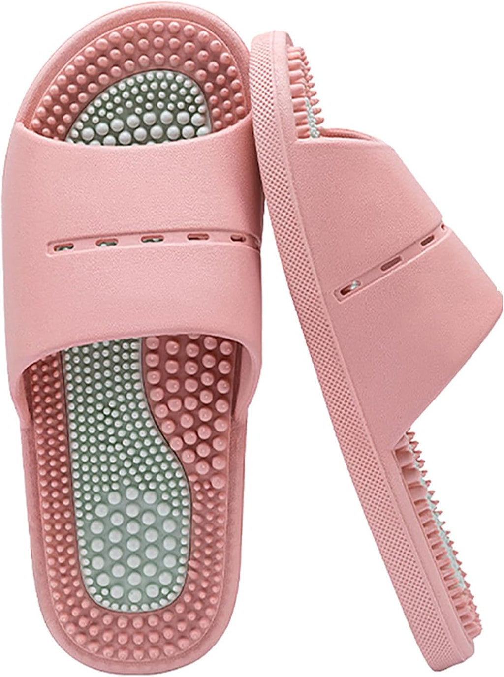 Acupressure Massage Slippers with Textured Footbed, Pink and Gray, 2 Pack (Pink, US Women 5-6/men 3.5-4.5)