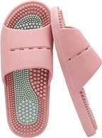 Acupressure Massage Slippers with Textured Footbed, Pink and Gray, 2 Pack (Pink, US Women 5-6/men 3.5-4.5)