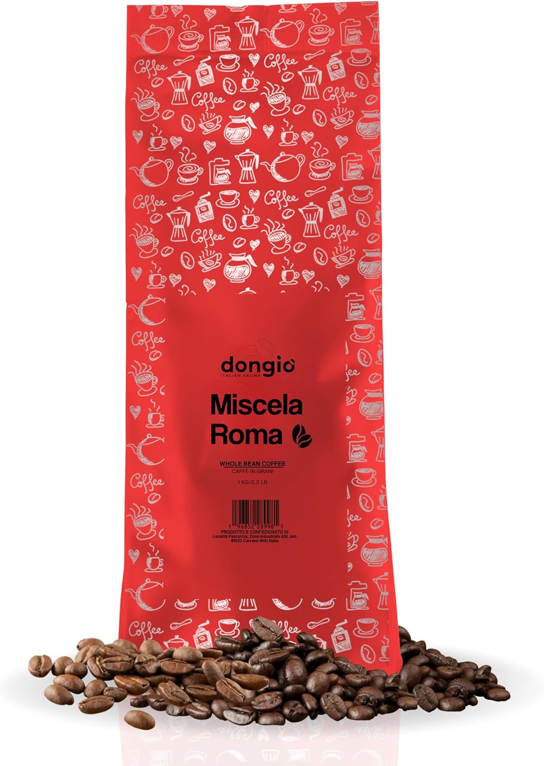 Dongio Caffe Roma Blend Whole Bean Coffee - Medium-Dark Roast, 2.2 lb Bag - Roasted in Italy, Premium Italian Coffee Beans with Cocoa & Hazelnut Notes