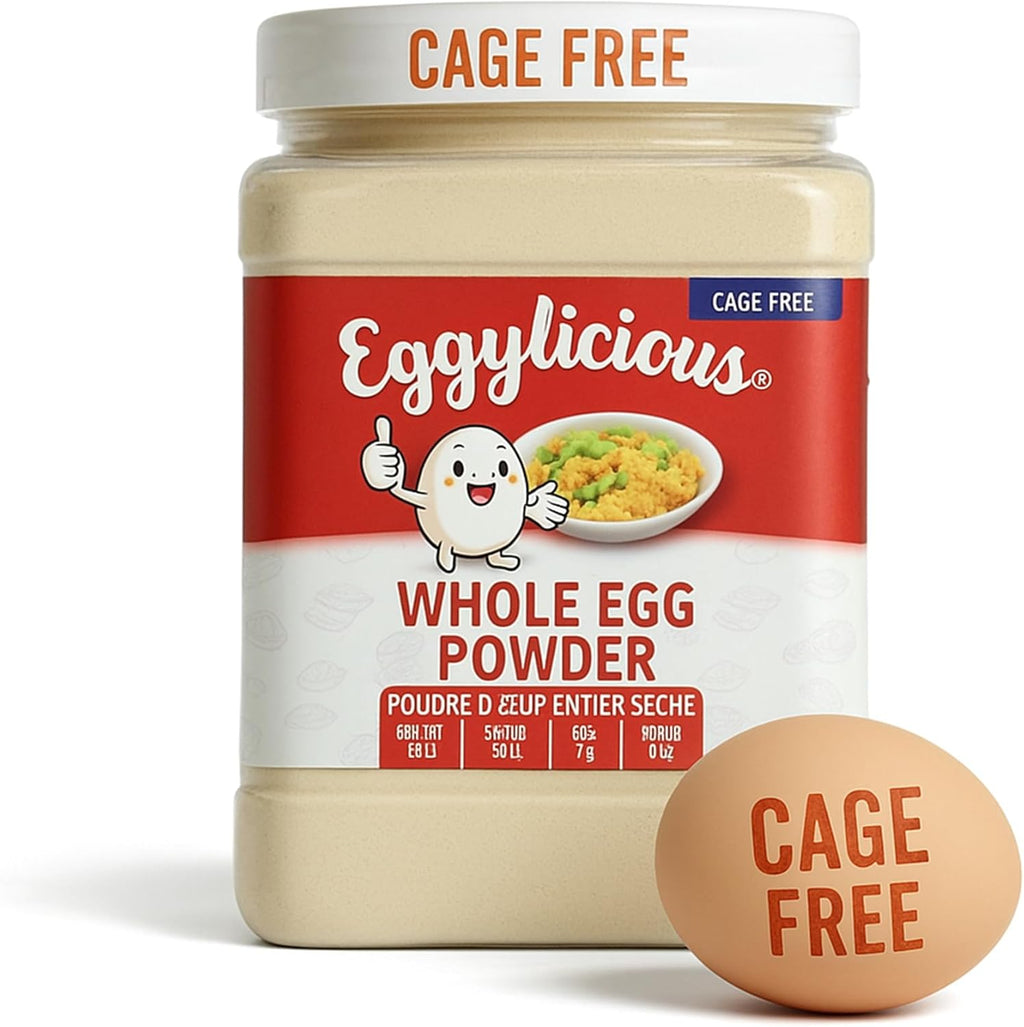 Eggylicious | Cage Free Whole Egg Powder - 11 oz (312 g) | Powdered Eggs Made in USA from Humanely-Raised, Cage-Free & Pasture Raised Eggs | Ideal for Scrambled Eggs, Baking, Pasta & Custard