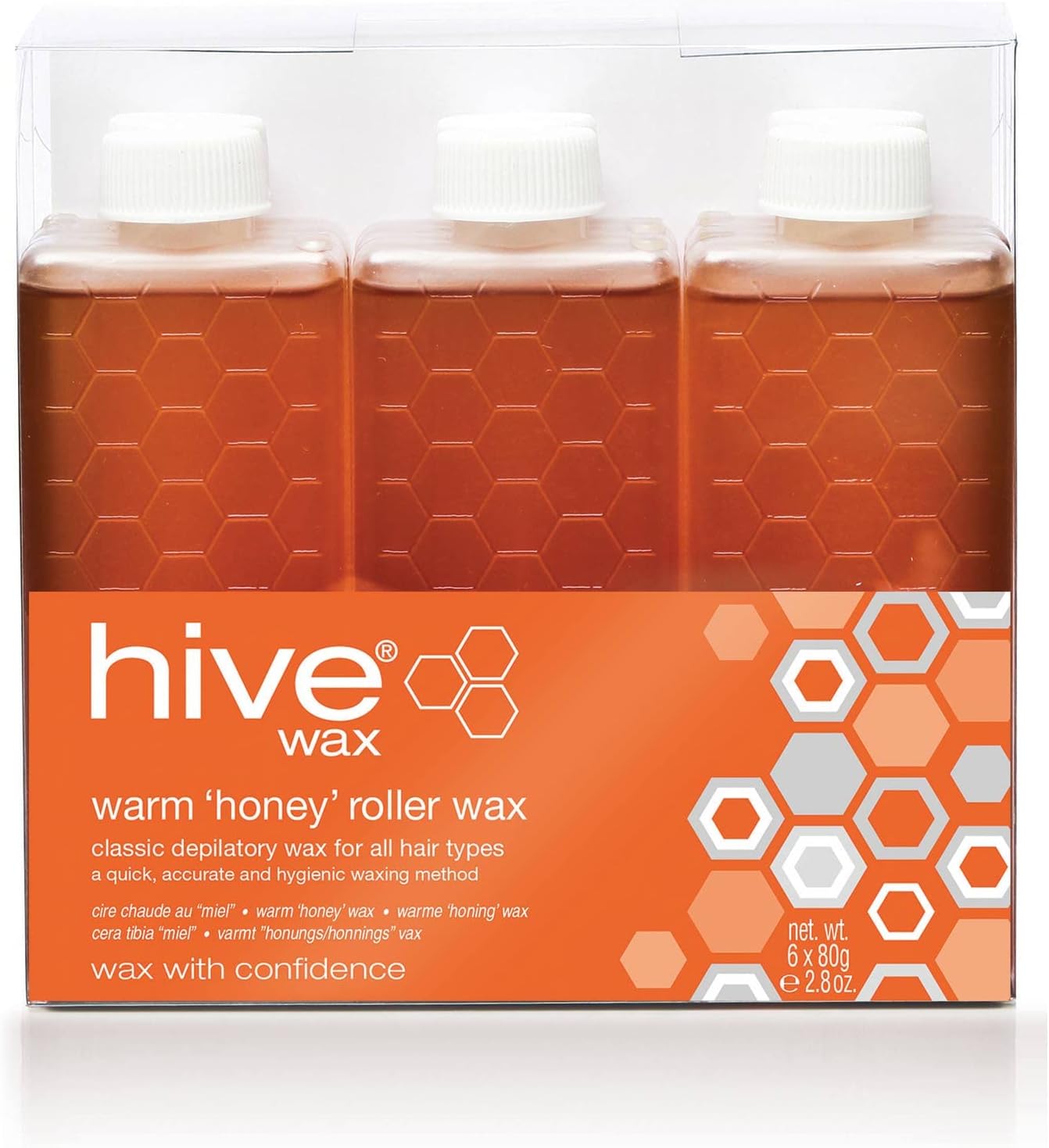Hive Options Classic Warm Honey Wax Roller Depilatory Wax Cartridges 80g - Pack of 6