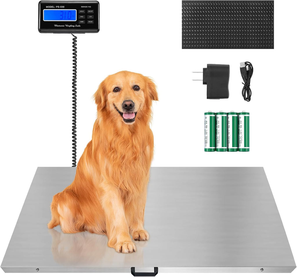 Dog Scale for Breed, Livestock Scale, Pet Scale for Dog, 1100lb x 0.2lb Animal Weight Scale, 3 Weighing Modes, LB, KG, OZ, 40.7" X 20.9" Platform Veterinary Scale for Sheep, Pig