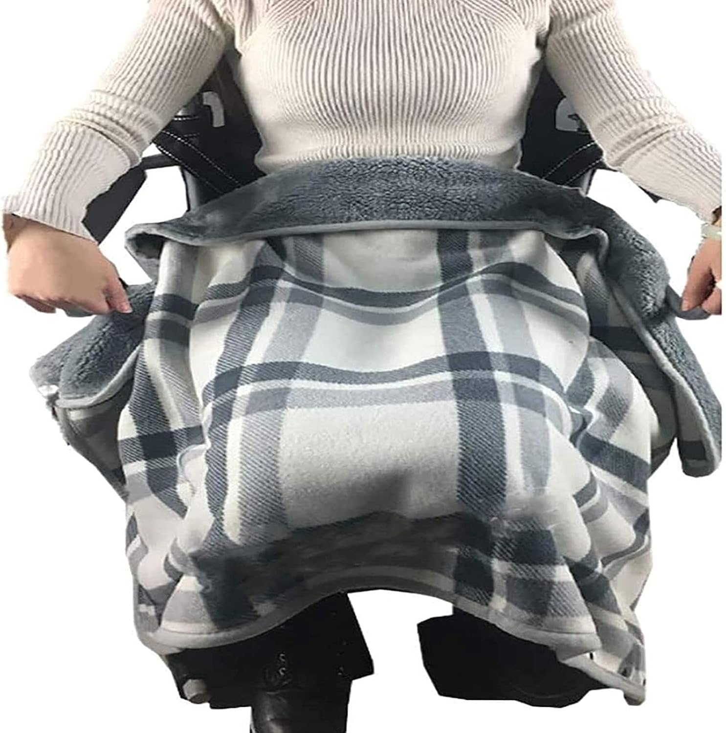 Winter Wheelchair Blanket for Adults, Plus Velvet Thickened Multifunctional Shawl Cover with Buttons Soft Super Warm Wheelchair Blanket for Warm Gift