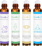 Aromatherapy Oils Roller Set, Natural Pre-diluted Essential Oils Roll On with Glass Rollerball, Relaxation Gift for Women & Men, Christmas Gift, Pack 4 x 0.33fl.oz