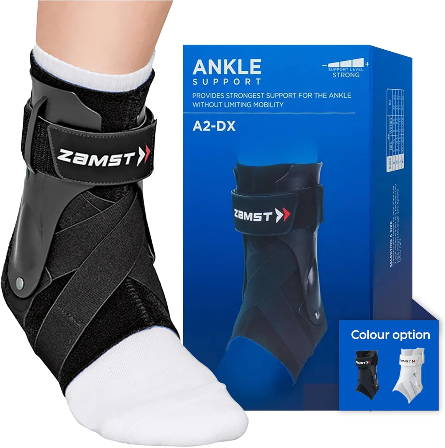 Zamst A2-DX Black Ankle Brace for Sports - Breathable Sports Ankle Support for Men and Women with Guard Stabilizers for High-Grade Ankle Sprain - Left, Large