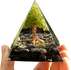 Handmade Tree of Life Orgonite Pyramid Peridot with Obsidian Crystal Stone Positive Reiki Energy Generator Healing Orgone Collection