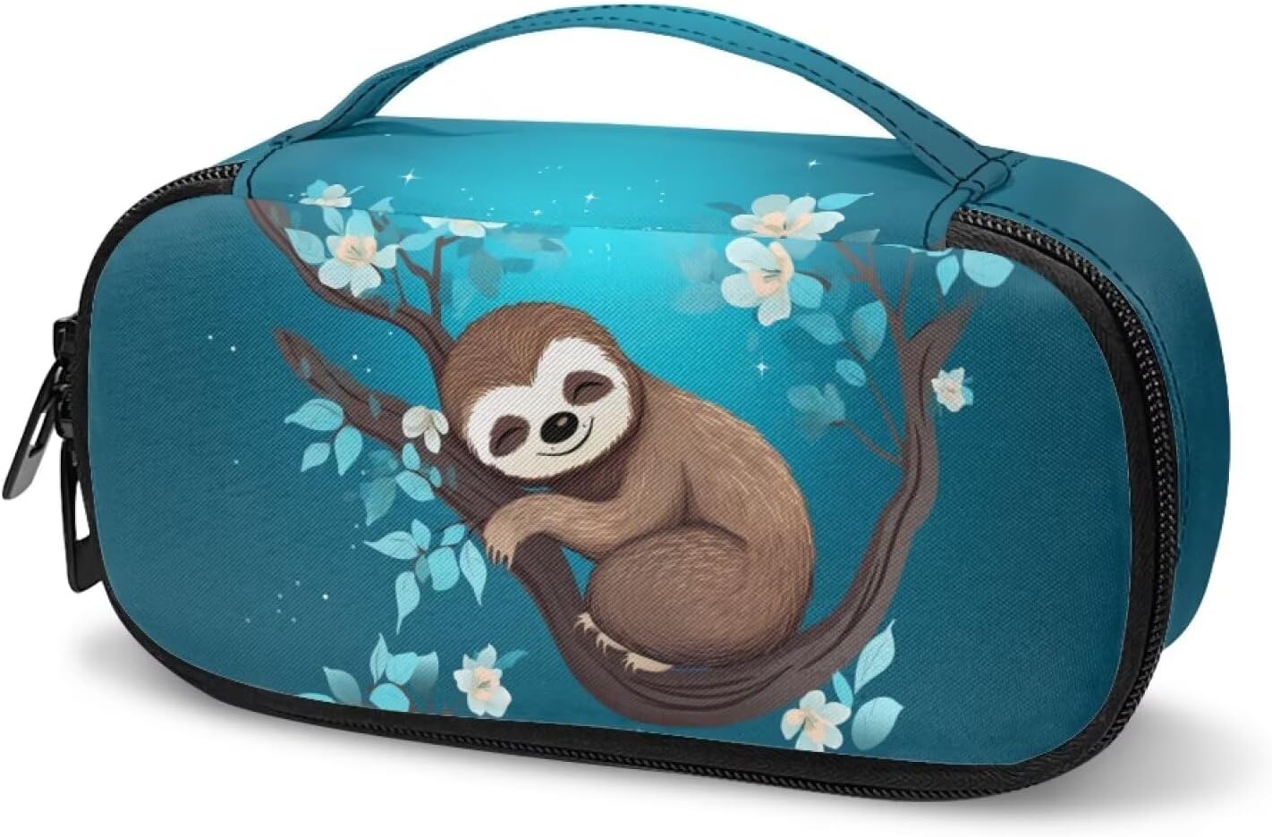 Flower Sloth Insulin Cooler Travel Case with Side Handle Cute Small Diabetic Supplies Bag Portable Travel Medicine Kit for Insulin Pen and Blood Glucose Supplies Zipper Insulin Pouch Blue