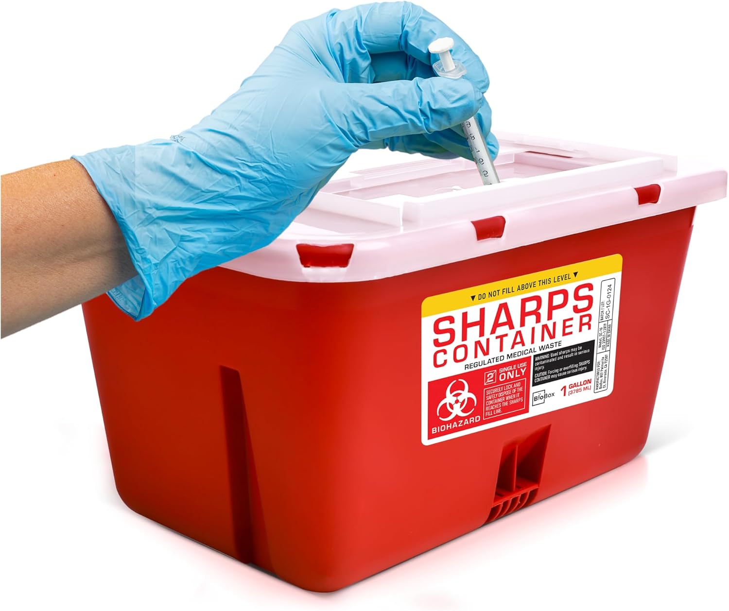 Sharps Container Large - Sharps Containers for Home Use and Labs - Portable Needle Disposal and Travel Size Biohazard Bin - 1 Gallon (Pack of 1)