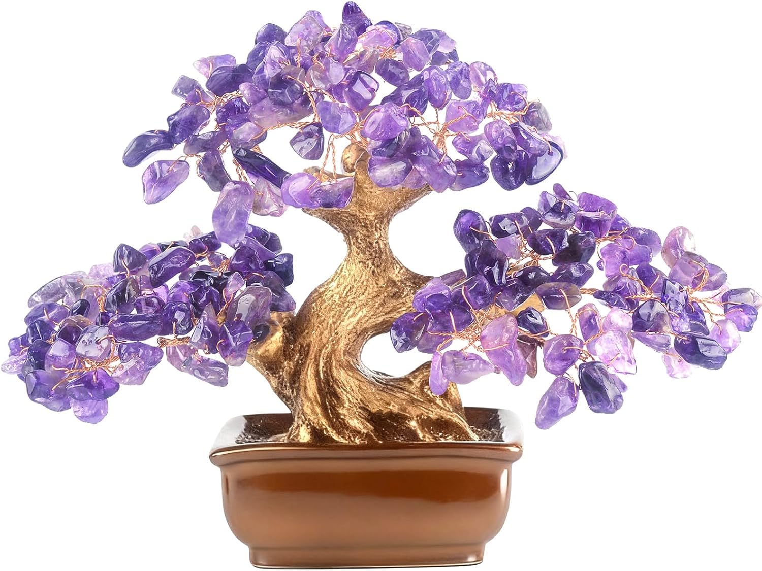 Amethyst Crystal Tree Bonsai – Handmade Tree of Life with Natural Amethyst Gemstones – Feng Shui Money Tree Chakra Healing, Spiritual Growth & Positive Energy Decor Gift 6 Inches