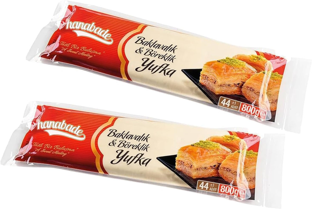 Hanabade Turkish Phyllo Dough (Yufka) – Very Thin Filo Pastry Sheets for Baklava and Borek, Partially Pre-Baked, 44 pcs, 1.75 lb (800 g) (2, wheat)